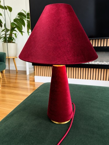 Burgundy red velvet tall table - burgundy,